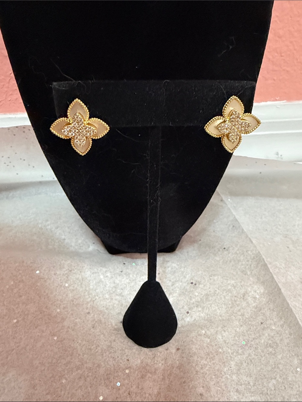 Park Lane Gold Flower Cluster Stud Earrings with Crystal Centers